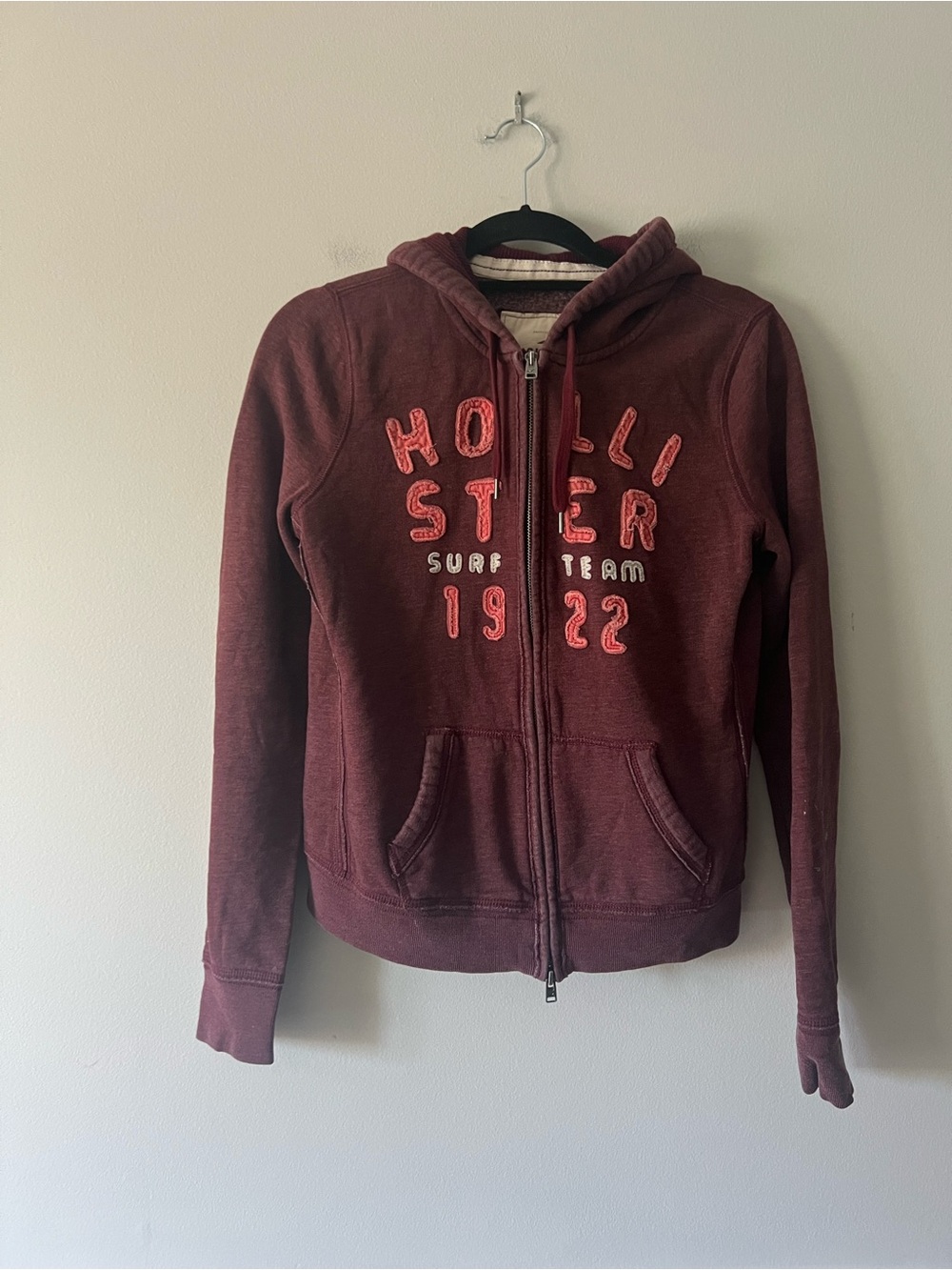 Hollister California Burgundy Surf Team 1922 Zip Hoodie Sweatshirt Large
